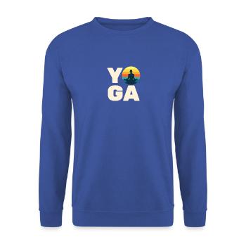 Regenbogen-Retro-Schriftzug Yoga mit Ornamenten - Unisex Pullover - Royalblau - Vorne - Alina (178cm) & Michal (187cm)