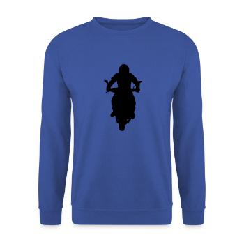 Motorrad mit Fahrer - Unisex Pullover - Royalblau - Vorne - Alina (178cm) & Michal (187cm)