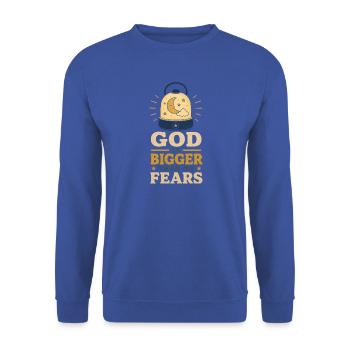 Gott ist größer als meine Ängste Nachtlicht - Unisex Pullover - Royalblau - Vorne - Alina (178cm) & Michal (187cm)