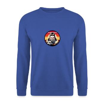 Retro Pinguin Vogel Fussball Spieler Ball Champion - Unisex Pullover - Royalblau - Vorne - Alina (178cm) & Michal (187cm)