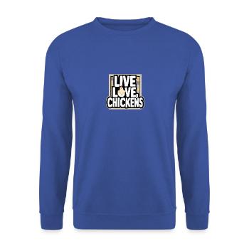 Vivre les poulets de l’amour vivre Poulet de l’amour Fermier - Sweat-shirt Unisexe - bleu royal - Devant - Alina (178cm) & Michal (187cm)