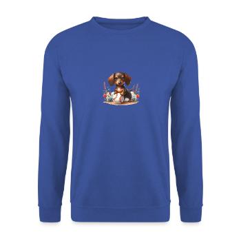 Süßer Dackel mit Baseball Humor - Unisex Pullover - Royalblau - Vorne - Alina (178cm) & Michal (187cm)