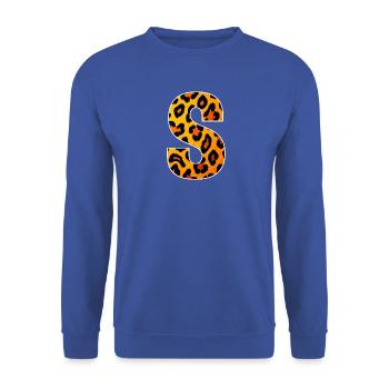 Leopardenmuster S Buchstabe - Unisex Pullover - Royalblau - Vorne - Alina (178cm) & Michal (187cm)