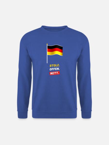 Stolz. Offen. Nett. - Fahne Schwarz Rot Gold - Unisex Pullover - Royalblau
