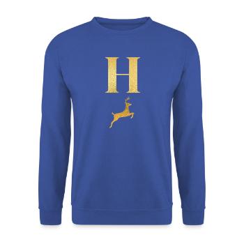 Buchstabe h goldener Hirsch - Geschenkidee - Unisex Pullover - Royalblau - Vorne - Alina (178cm) & Michal (187cm)