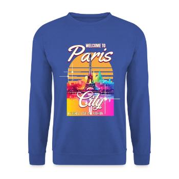 Paris Eiffelturm Frankreich Stadt Skyline Bunt - Unisex Pullover - Royalblau - Vorne - Alina (178cm) & Michal (187cm)