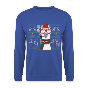 Lama Alpaka Ugly Christmas Lustige Sprüche - Unisex Pullover - Royalblau - Vorne - Alina (178cm) & Michal (187cm)