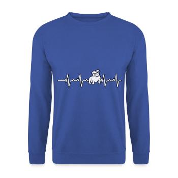 Herzschlag Englische Bulldogge - Unisex Pullover - Royalblau - Vorne - Alina (178cm) & Michal (187cm)