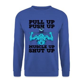 calisthenics body weight dips klimmzug bars calist - Unisex Pullover - Royalblau - Vorne - Alina (178cm) & Michal (187cm)