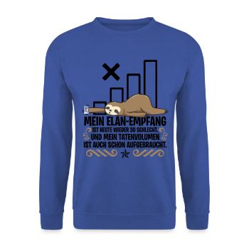 Lustiger Faultier Spruch Arbeitskollege Büro Mitar - Unisex Pullover - Royalblau - Vorne - Alina (178cm) & Michal (187cm)