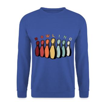 Bowling Retro - Unisex Pullover - Royalblau - Vorne - Alina (178cm) & Michal (187cm)