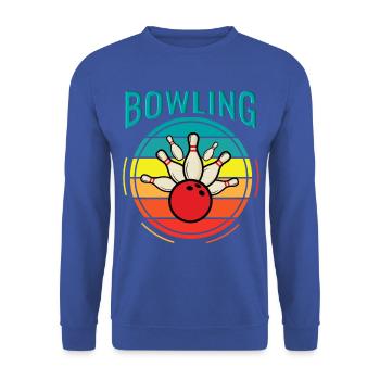 Bowling Retro - Unisex Pullover - Royalblau - Vorne - Alina (178cm) & Michal (187cm)