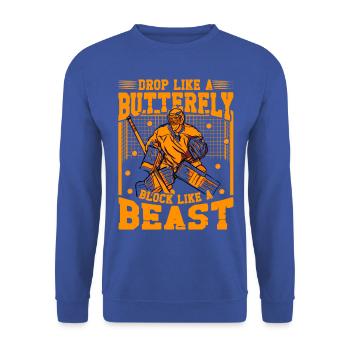 Drop like a butterfly Block like a Beast - Unisex Pullover - Royalblau - Vorne - Alina (178cm) & Michal (187cm)
