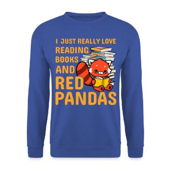 I just really love reading books and red Pandas - Unisex Pullover - Royalblau - Vorne - Alina (178cm) & Michal (187cm)