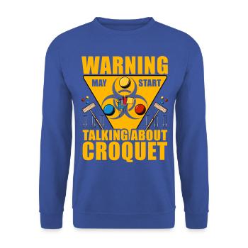Warning may start talking about Croquet - Unisex Pullover - Royalblau - Vorne - Alina (178cm) & Michal (187cm)