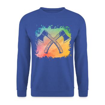 Lancer de hache rétro - Sweat-shirt Unisexe - bleu royal - Devant - Alina (178cm) & Michal (187cm)