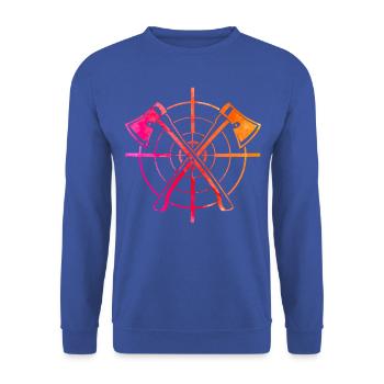 Lancer de hache rétro - Sweat-shirt Unisexe - bleu royal - Devant - Alina (178cm) & Michal (187cm)