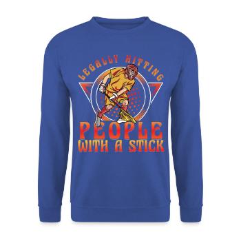 Legally hitting people with a Stick Lacrosse - Unisex Pullover - Royalblau - Vorne - Alina (178cm) & Michal (187cm)