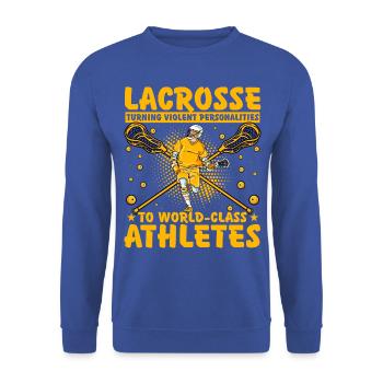 Lacrosse Lustiger Spruch - Unisex Pullover - Royalblau - Vorne - Alina (178cm) & Michal (187cm)