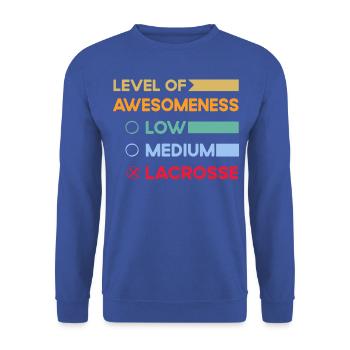 Level of Awesomeness Low Medium Lacrosse - Unisex Sweatshirt - royal blue - Front - Alina (178cm) & Michal (187cm)