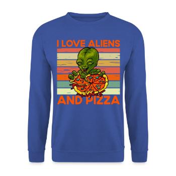 I love Aliens and Pizza - Unisex Pullover - Royalblau - Vorne - Alina (178cm) & Michal (187cm)