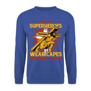 Not all Superheroes wear capes mine wore a Cross - Unisex Pullover - Royalblau - Vorne - Alina (178cm) & Michal (187cm)