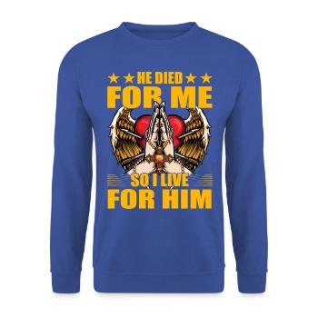 He died for me so I live for him - Unisex Pullover - Royalblau - Vorne - Alina (178cm) & Michal (187cm)