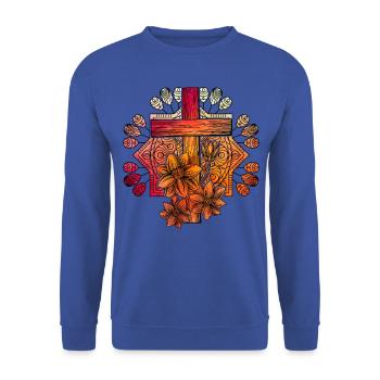 Christentum Kreuz - Unisex Pullover - Royalblau - Vorne - Alina (178cm) & Michal (187cm)