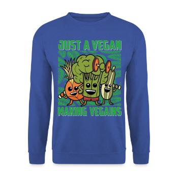Just a Vegan making Vegains - Unisex Pullover - Royalblau - Vorne - Alina (178cm) & Michal (187cm)