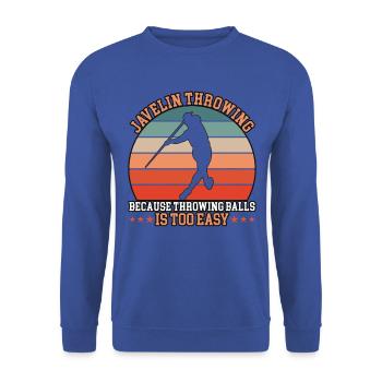Speerwurf Because Throwing Balls - Unisex Pullover - Royalblau - Vorne - Alina (178cm) & Michal (187cm)