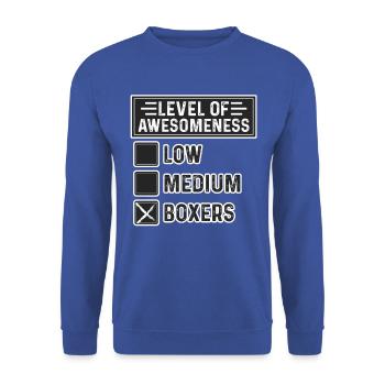 Level of awesomeness Boxer - Unisex Pullover - Royalblau - Vorne - Alina (178cm) & Michal (187cm)
