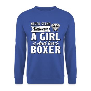 Ne vous tenez jamais entre une fille et son boxeur - Sweat-shirt Unisexe - bleu royal - Devant - Alina (178cm) & Michal (187cm)