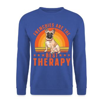 Frenchies are the best Therapy - Unisex Sweatshirt - royal blue - Front - Alina (178cm) & Michal (187cm)