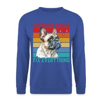 Frenchie Kisses répare tout - Sweat-shirt Unisexe - bleu royal - Devant - Alina (178cm) & Michal (187cm)