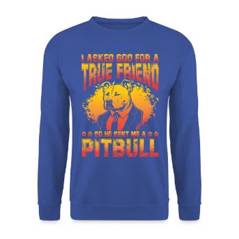 I asked God for a true friend so he sent a Pitbull - Unisex Pullover - Royalblau - Vorne - Alina (178cm) & Michal (187cm)