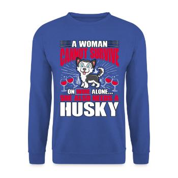 A Woman cannot survive on Wine alone Husky - Unisex Pullover - Royalblau - Vorne - Alina (178cm) & Michal (187cm)