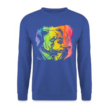 Englische Bulldogge Retro - Unisex Pullover - Royalblau - Vorne - Alina (178cm) & Michal (187cm)