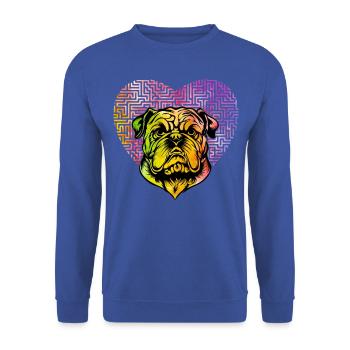 Englische Bulldogge Retro - Unisex Pullover - Royalblau - Vorne - Alina (178cm) & Michal (187cm)