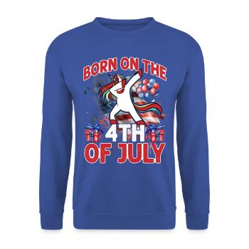 Né le 4 juillet - Sweat-shirt Unisexe - bleu royal - Devant - Alina (178cm) & Michal (187cm)
