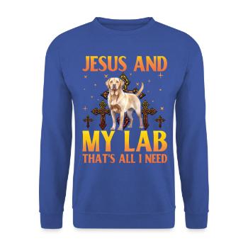 Jesus and my Labrador that's all I need - Unisex Pullover - Royalblau - Vorne - Alina (178cm) & Michal (187cm)