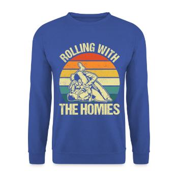 Rouler avec les potes Jiu-Jitsu Brésilien - Sweat-shirt Unisexe - bleu royal - Devant - Alina (178cm) & Michal (187cm)