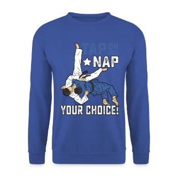 Tap or Nap your Choice Brazilia Jiu-Jitsu - Unisex Pullover - Royalblau - Vorne - Alina (178cm) & Michal (187cm)
