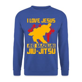 I love Jesus and Brazilian Jiu-Jitsu - Unisex Pullover - Royalblau - Vorne - Alina (178cm) & Michal (187cm)