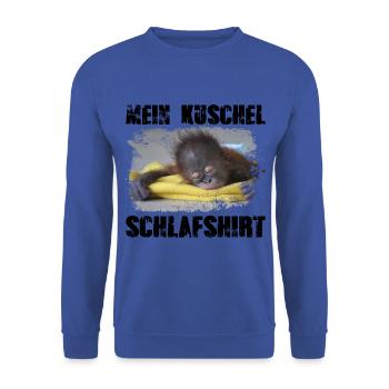 Mein kuschel Schlafshirt Affee baby Orang-Utan - Unisex Pullover - Royalblau - Vorne - Alina (178cm) & Michal (187cm)