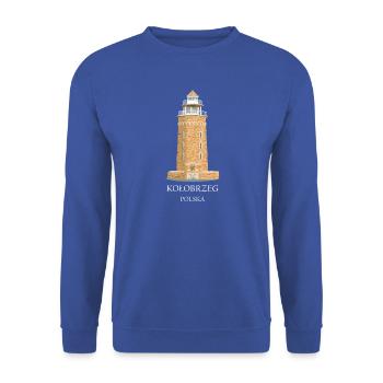 Leuchtturm Kolberg, Polen handgezeichnet - Unisex Pullover - Royalblau - Vorne - Alina (178cm) & Michal (187cm)