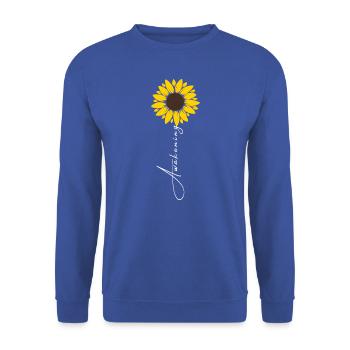 T-shirt Tournesol Awakening – Design floral minima - Sweat-shirt Unisexe - bleu royal - Devant - Alina (178cm) & Michal (187cm)