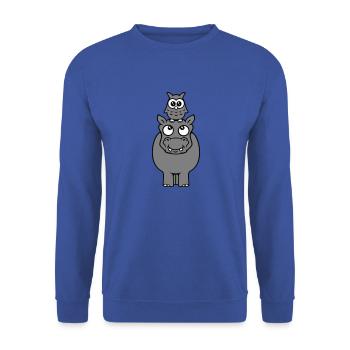 Hibou assis sur hippopotame drôle 2 amis chevauchant - Sweat-shirt Unisexe - bleu royal - Devant - Alina (178cm) & Michal (187cm)