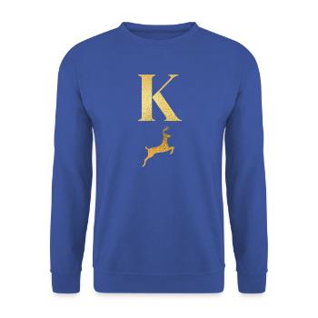 Buchstabe k Goldener Hirsch - Geschenkidee - Unisex Pullover - Royalblau - Vorne - Alina (178cm) & Michal (187cm)