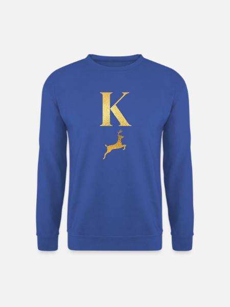 Buchstabe k Goldener Hirsch - Geschenkidee - Unisex Pullover - Royalblau