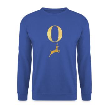 Buchstabe o goldener Hirsch - Geschenkidee - Unisex Pullover - Royalblau - Vorne - Alina (178cm) & Michal (187cm)